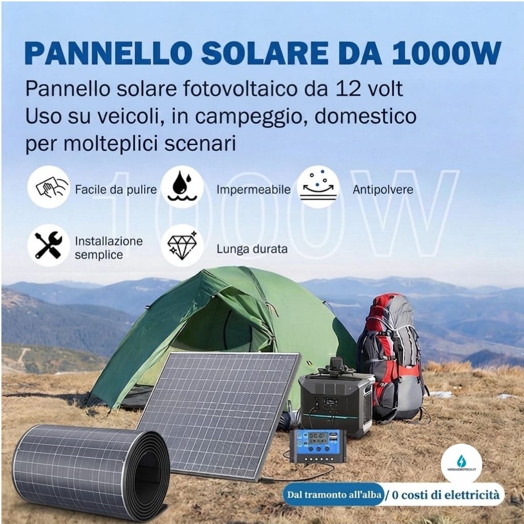 Kit Pannelli Solari 1000W – 2 Pezzi con Regolatore di Carica | 12V Fotovoltaico per Camper, Campeggio e Casa