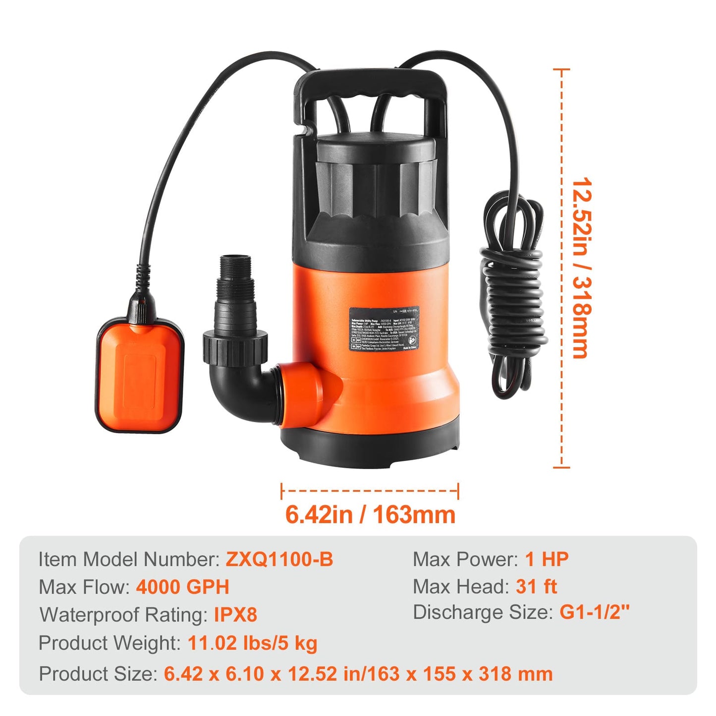 Elettropompa Sommergibile in Plastica Con Galleggiante 0.32 Kw - 0.40 Kw - 0.75 Kw