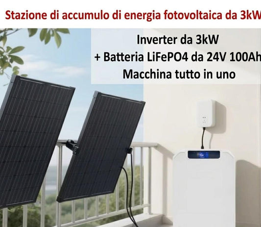 Stazione di Accumulo Energia Fotovoltaica 3kW – Inverter + Batteria LiFePO4 24V 100Ah