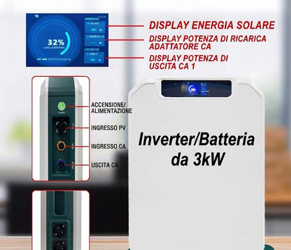 Stazione di Accumulo Energia Fotovoltaica 3kW – Inverter + Batteria LiFePO4 24V 100Ah