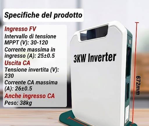 Stazione di Accumulo Energia Fotovoltaica 3kW – Inverter + Batteria LiFePO4 24V 100Ah