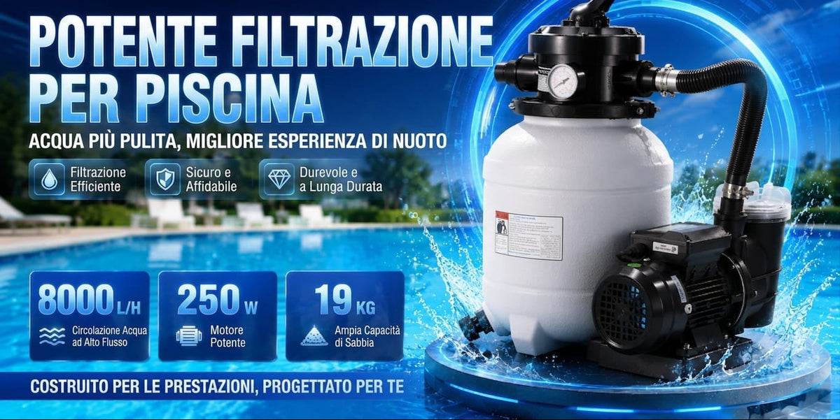 Filtro a Sabbia con Pompa 250W – Filtrazione 8.000 L/h per Piscine