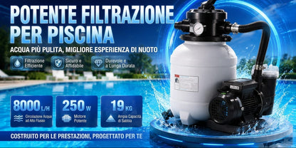 Filtro a Sabbia con Pompa 250W – Filtrazione 8.000 L/h per Piscine