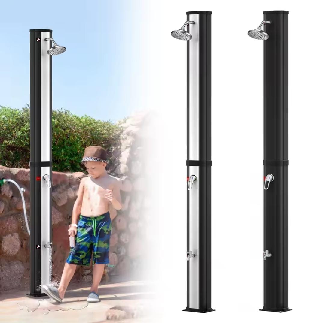 Doccia Solare da Giardino 40L Silver 216cm – Riscalda fino a 60°C Miscelatore e Soffione Inclusi