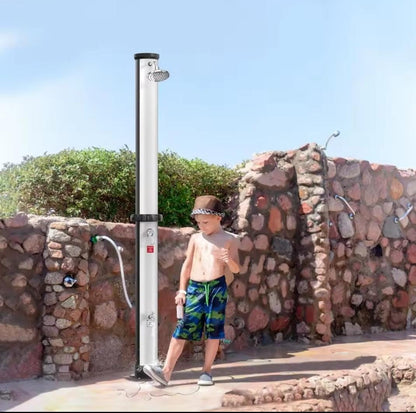 Doccia Solare da Giardino 40L Silver 216cm – Riscalda fino a 60°C Miscelatore e Soffione Inclusi