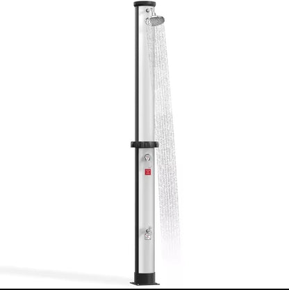 Doccia Solare da Giardino 40L Silver 216cm – Riscalda fino a 60°C Miscelatore e Soffione Inclusi