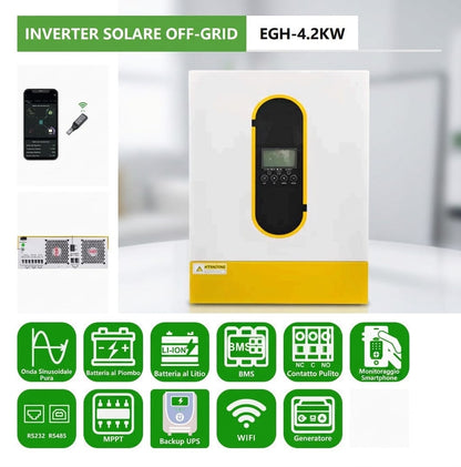Inverter Solare Off-Grid EGH-4.2KW – MPPT Integrato, Onda Sinusoidale Pura, Wi-Fi