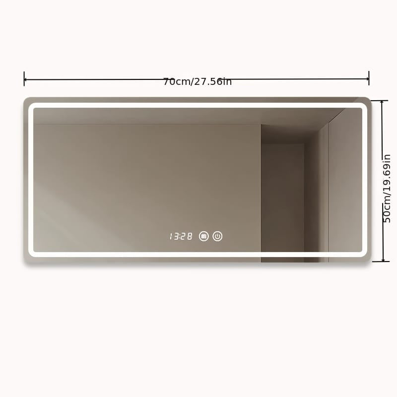 Specchio Bagno LED Smart 70x50 cm Antiappannamento, 3 Colori Luce Orologio e Temperatura