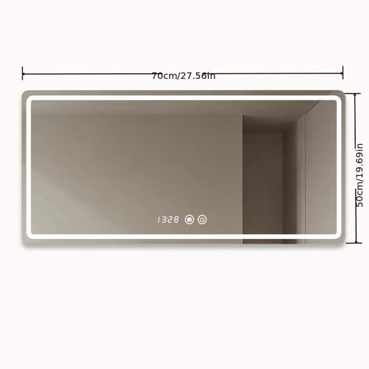 Specchio Bagno LED Smart 70x50 cm Antiappannamento, 3 Colori Luce Orologio e Temperatura