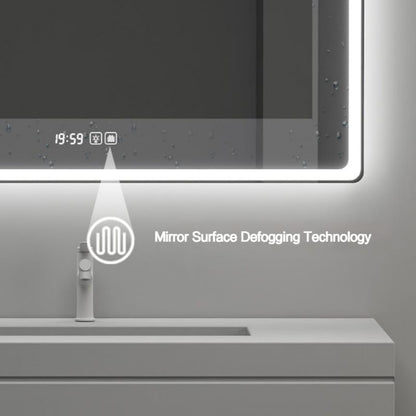 Specchio Bagno LED Smart 70x50 cm Antiappannamento, 3 Colori Luce Orologio e Temperatura