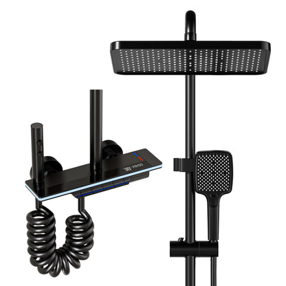 Kit Doccia a Pioggia Nero con Soffione 31×20 cm e Doccetta 3 Getti – Termostatico Digitale