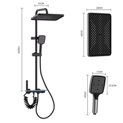 Kit Doccia a Pioggia Nero con Soffione 31×20 cm e Doccetta 3 Getti – Termostatico Digitale