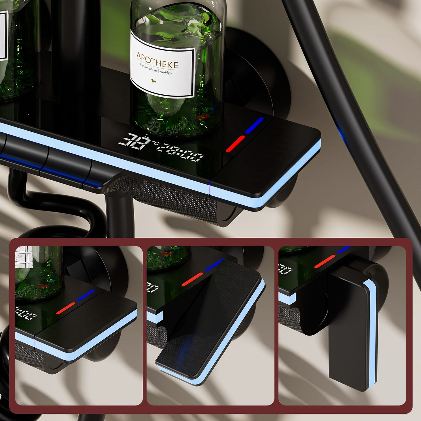 Kit Doccia a Pioggia Nero con Soffione 31×20 cm e Doccetta 3 Getti – Termostatico Digitale