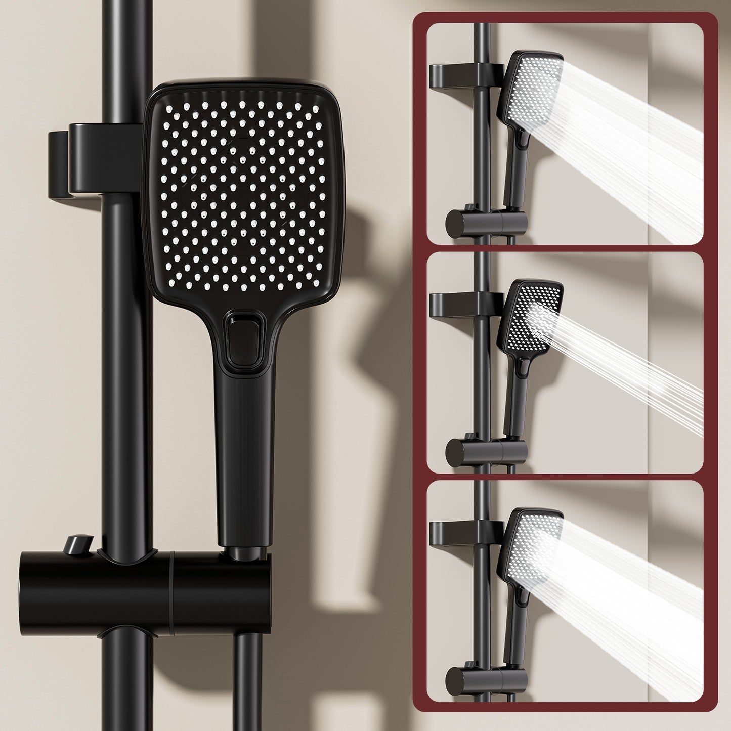 Kit Doccia a Pioggia Nero con Soffione 31×20 cm e Doccetta 3 Getti – Termostatico Digitale