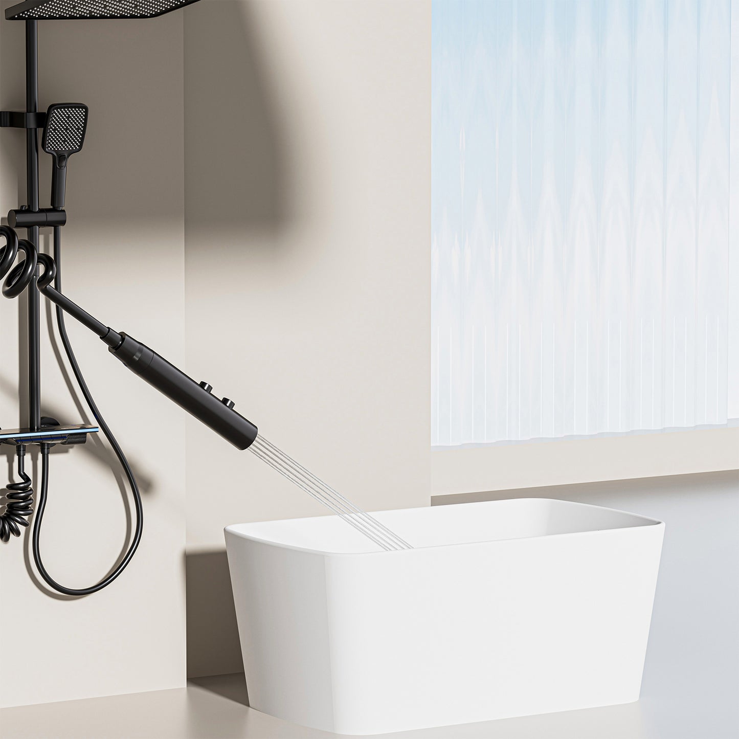 Kit Doccia a Pioggia Nero con Soffione 31×20 cm e Doccetta 3 Getti – Termostatico Digitale