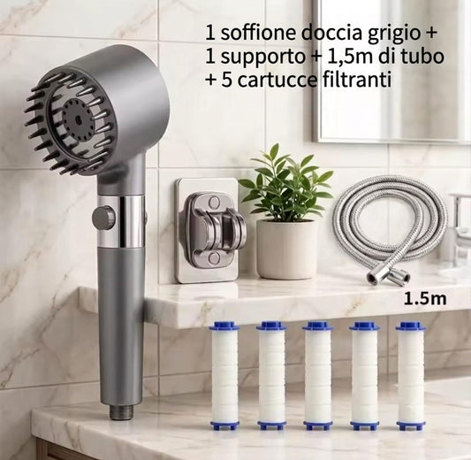 Soffione Doccia con Filtro Anticalcare Integrato e 3 Modalità – Interruttore On/Off
