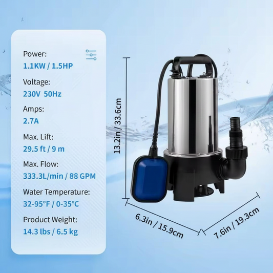 Pompa Sommergibile in Acciaio Inox 1.1kW  1.5 Hp Monofase 230V